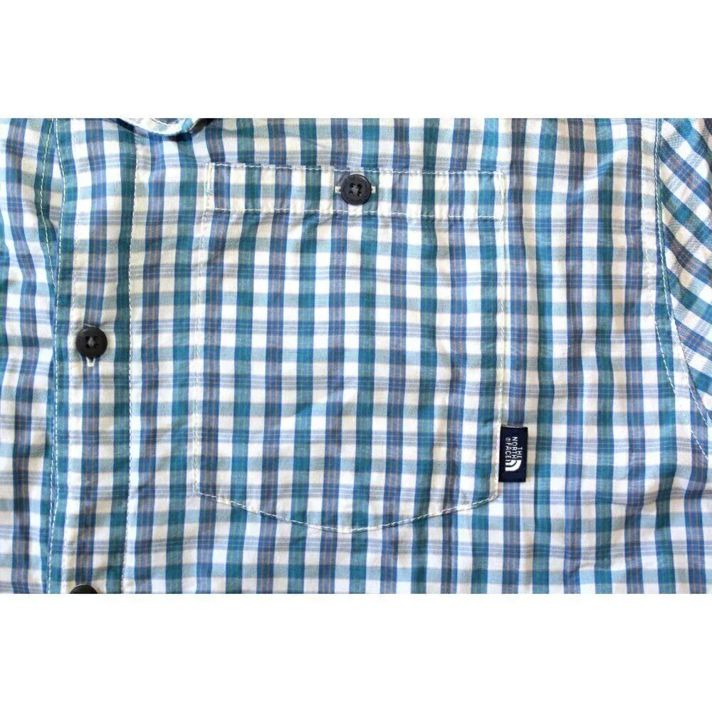 The North Face Men Plaid Shirt Blue & White Button down Size XXL Long Sleeve